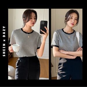 dazy • black & white plaid checkered short sleeve top